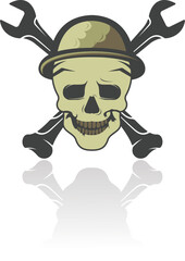 Human skull with two crossed bones vector logo design.