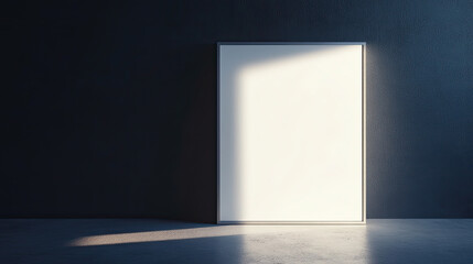 Minimalist Mirror with Dramatic Lighting in a Dark Interior