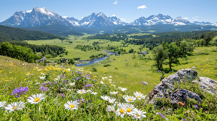 Mountain valley wildflowers summer landscape scenic view (2)