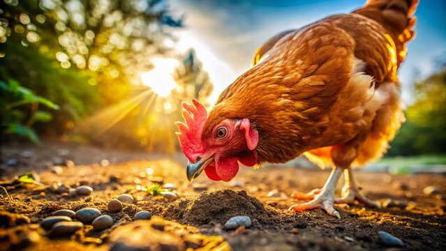 Rustic Farm Scene: Chicken Foraging in Barnyard