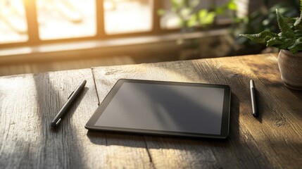 Work-from-home productivity zone with a to-do list, digital tablet, and stylish pen set.
