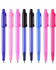 Colorful Pens Collection - Realistic Product Photo of Pink, Blue, and Black Ink Pens