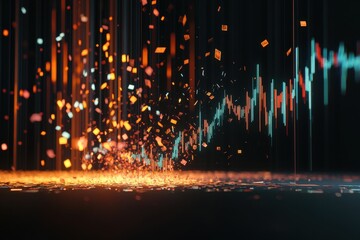 3D Render of Broken Stock Market Chart with Falling Graphs and Isolated Background