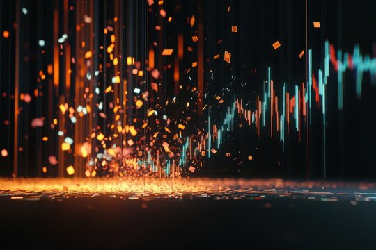 3D Render of Broken Stock Market Chart with Falling Graphs and Isolated Background