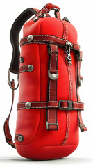Fototapeta premium Red Leather Backpack 3D Render Illustration: Stylish Travel Bag Design with Multiple Straps and Metal Accents