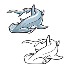 Naklejka premium hammerhead shark drawing with line art. Simple design. Isolated on white background. Vector illustration