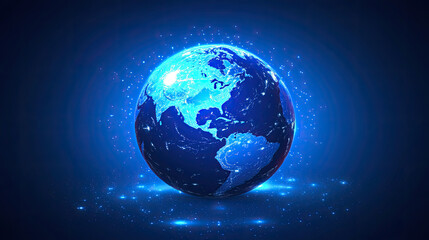 Fototapeta premium Glowing Digital Earth with Illuminated Network on a Dark Background