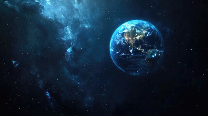Naklejka premium Glowing Digital Earth with Illuminated Network on a Dark Background