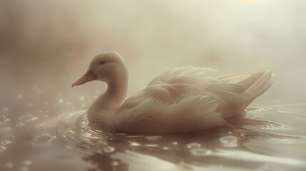 white duck swimming in the water