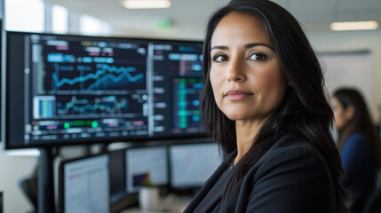 Fototapeta premium Hispanic Senior Data Scientist Reviewing Risk Management Analytics