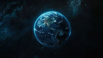 Obraz premium Glowing Digital Earth with Illuminated Network on a Dark Background