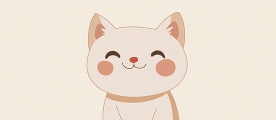 Fototapeta premium Happy Cartoon Cat Smiling, Beige Background, Cute Pet Illustration