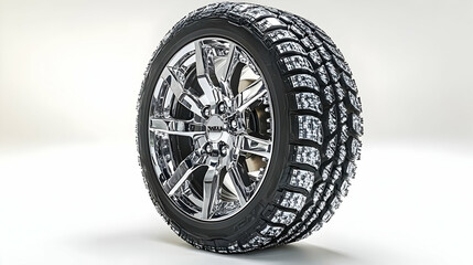 Obraz premium 3D Render of Chrome Wheel with Winter Tire