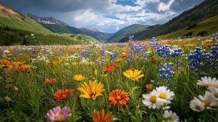 Vibrant Wildflowers Blooming in a Mountain Meadow