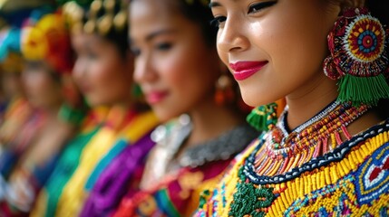 Close-up of a Woman Wearing Traditional Colorful Jewelry and Clothing