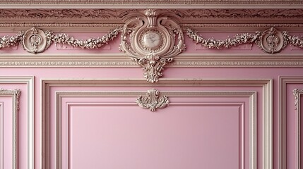 Obraz premium Elegant Pink Wall with Intricate Ornate Molding and Decorative Details