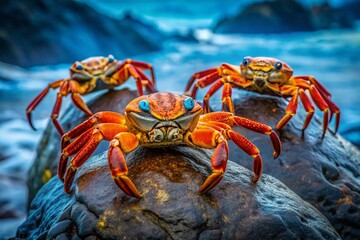 Two Sally Lightfoot Crabs on the Volcanic Rocks of Santa Cruz, Galapagos