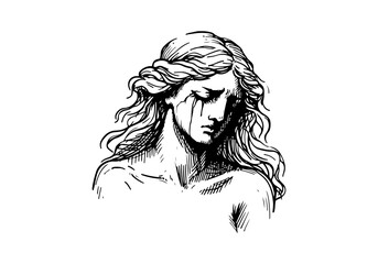 Fototapeta premium Greek Goddess Aphrodite hand drawn sketch vector