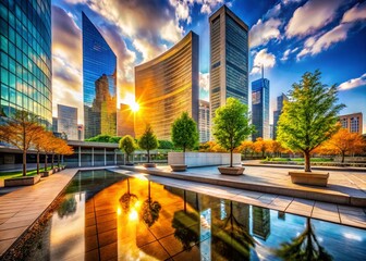 United Nations Plaza at Dusk: A Cityscape Transformed by Surreal Shadows