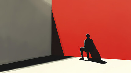 Solitary figure in minimalist space with dramatic shadows and stark light-dark contrast. chiaroscuro. illustration. Chiaroscuro Contrast. Illustration