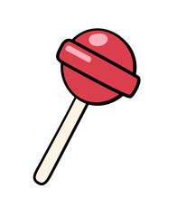 Retro groovy lollipop. Cartoon round candy on a stick. Isolated on white background.
