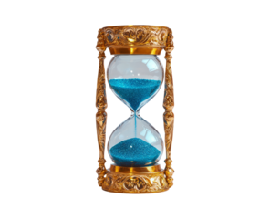 Elegant Hourglass with Blue Sand on Transparent Background