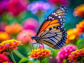 Fototapeta premium Vibrant Butterfly on Flower, Detailed Macro Portrait Photography