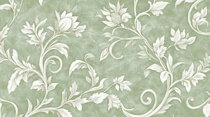 Elegant Sage Green Floral Wallpaper Design