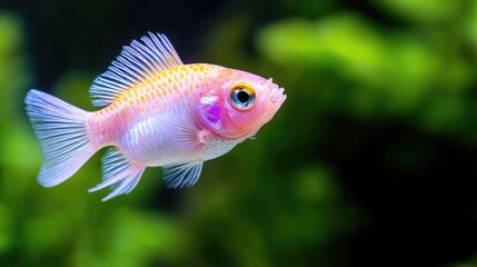 Obraz premium Pink aquarium fish swimming, green plants background