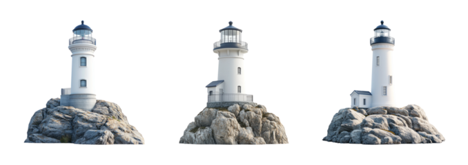 Scenic Lighthouse on Rocky Coast with Transparent Background