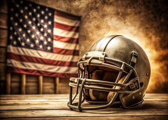 Fototapeta premium Vintage American Football Helmet with USA Flag - Patriotism & Sport Stock Photo