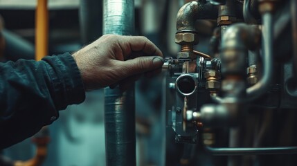 Hand adjusting a valve on industrial piping.