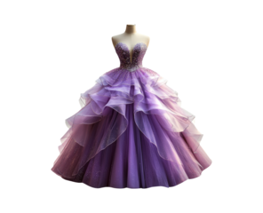 Elegant Purple Dress with Ruffles on Transparent Background