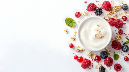 Fototapeta premium Healthy breakfast yogurt, berries, granola