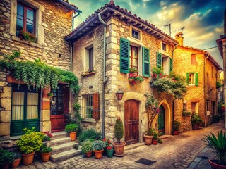 Fototapeta premium Vintage Stone House, Cagnes-sur-Mer Downtown, French Riviera, Old Town Charm, Historic Architecture