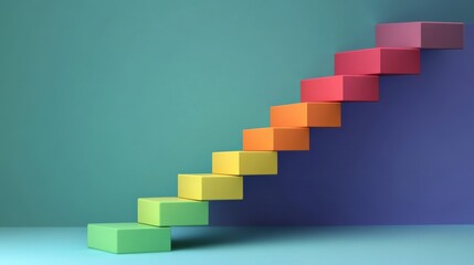Obraz premium Colorful Stairs Constructed from Cubes on a Minimal Background for Creative Design