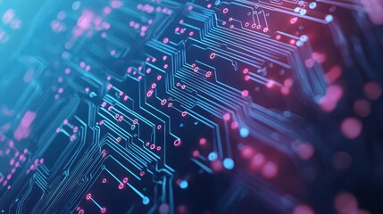 Fototapeta premium Illuminated circuitry, a captivating display of pink and blue lights in electronic design