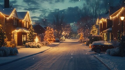 Magical Christmas Eve Night in a Snowy Neighborhood