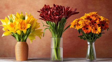 Fototapeta premium Seasonal minimalist flower arrangements in warm autumn colors
