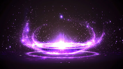 Enchanting purple magic light effect with sparkles and twinkling stars. Cosmic Serenity. Illustration