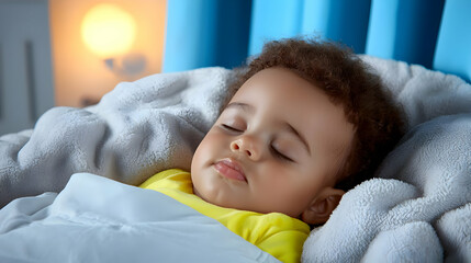 Toddler peacefully sleeping in bed at night