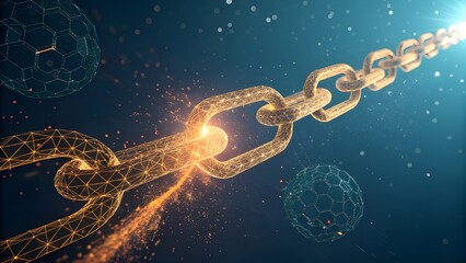 Glowing Golden Blockchain - Digital Chain Links and Cybersecurity Concept