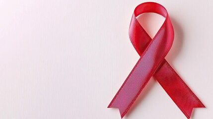 Red awareness ribbon symbolizing support for health causes on a soft pastel background