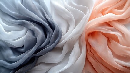 Elegant flowing fabrics in soft pastel colors arranged artistically on a surface