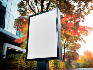 Blank outdoor advertising billboard in autumn