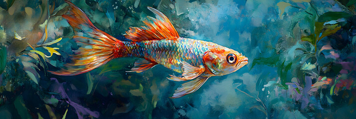 Naklejka premium Serenade in Water: The Elegant Dance and Vivid Beauty of a Resplendent Killifish in Its Natural Habitat