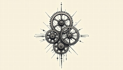 Obraz premium Minimalist Steampunk Gear Tattoo Design