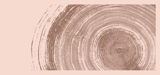 Pink brown tan stamp impression of end grain of wood slab. Tree rings ripples art with texture and cracked surface.