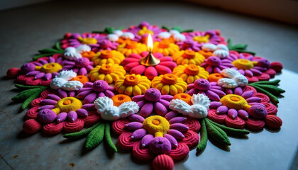 Vibrant Floral Rangoli Design for Festivals