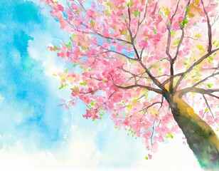 Obraz premium 春うらら（桜の木の水彩画イラスト）